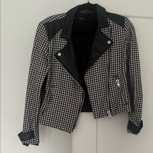RW&CO. Black and White Houndstooth Leather Jacket
